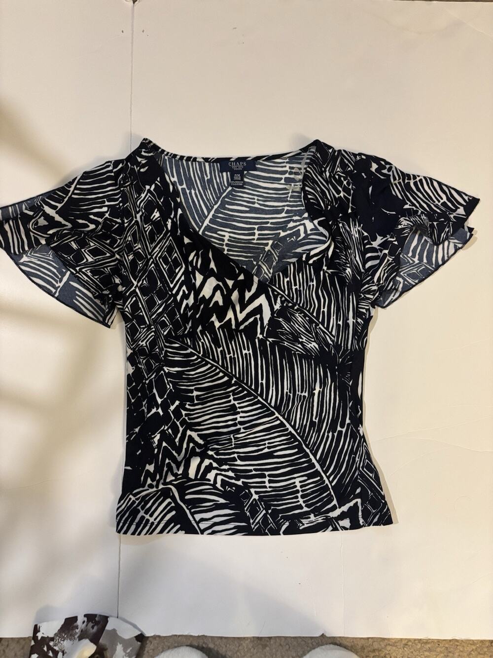 Chaps Petite Blouse Black and White Size Medium